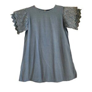 NWOT STYLE ENVY Womens' Light Blue Eyelet Flutter Sleeve Mini Shift Dress Sz L